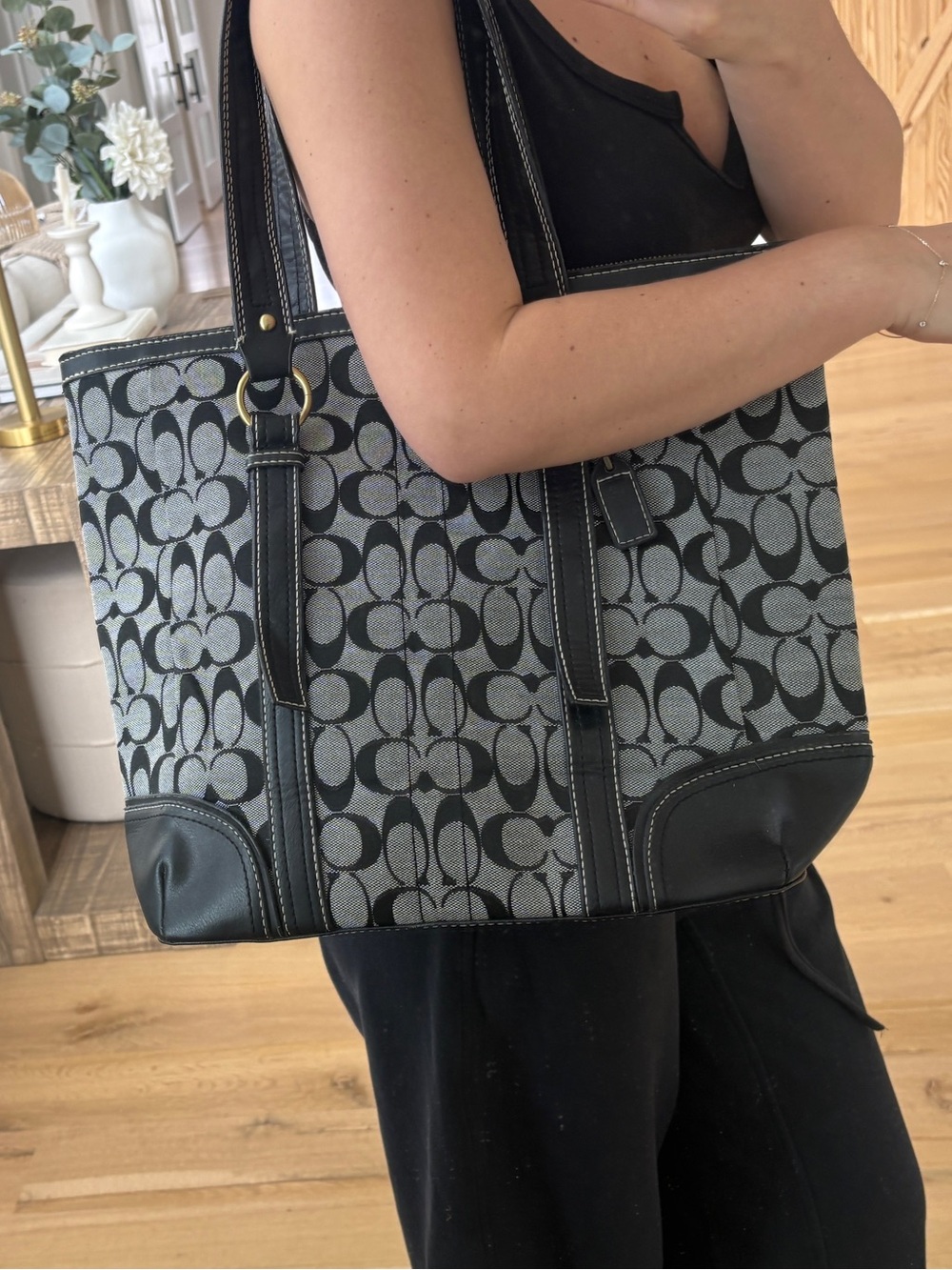Coach Black and Gray Signature Canvas Tote